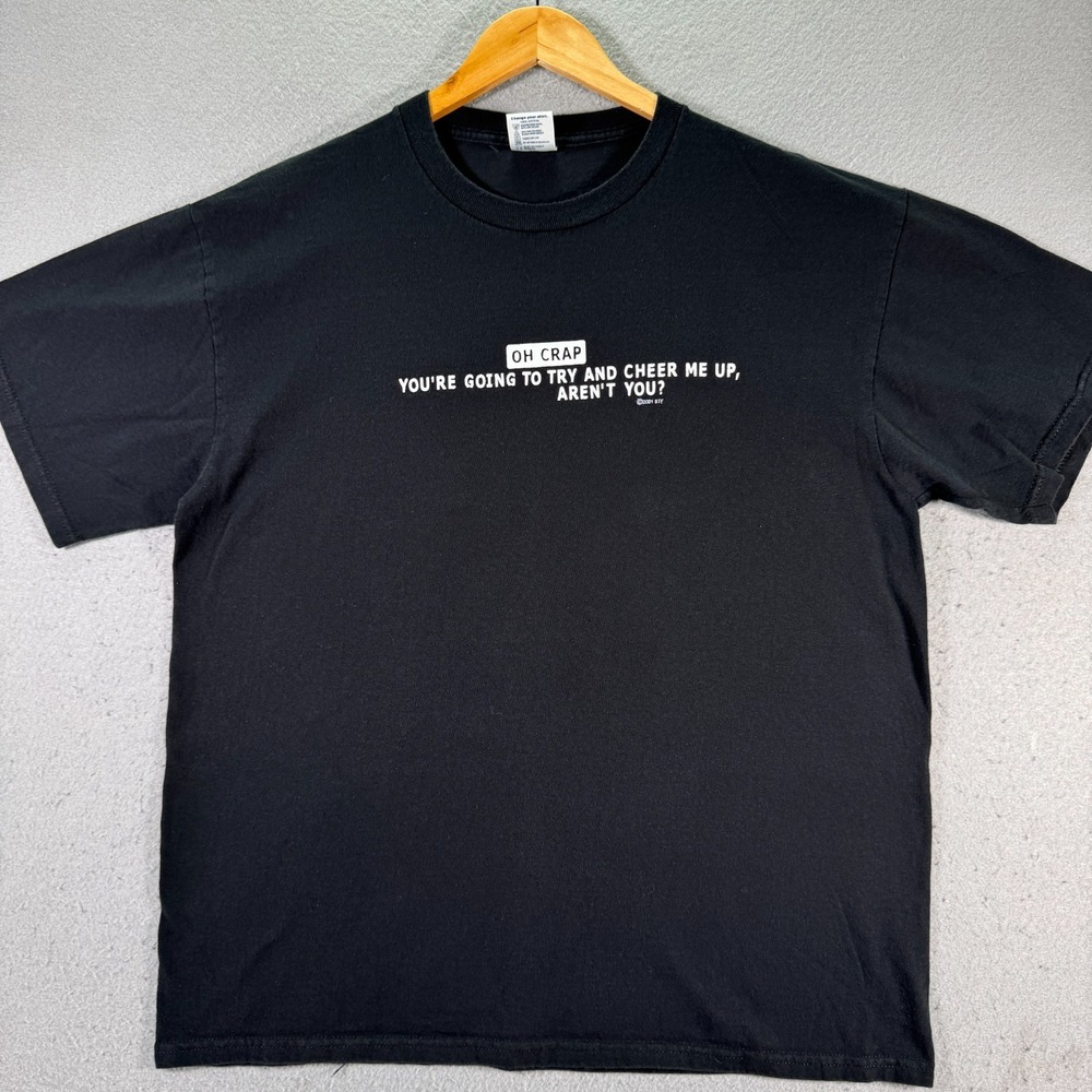 Vintage Delta Pro Weight Oh Crap Cheer Me Up T-Shirt Mens Large Black 2001 Y2K